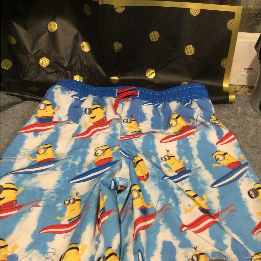 Minions Surfing Swim Shorts - Blue and Red